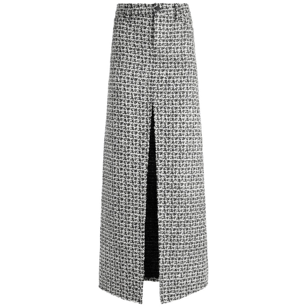 Alice + Olivia Rye Tweed Maxi Skirt 0 Black White High Slit Luxury Dark Academia - Picture 14 of 14